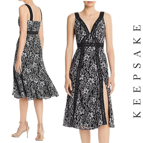 Keepsake NWT Holder Floral Lace Romantic Date Night Party Black Midi Dress, 6 - Picture 1 of 12